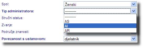 Određivanje administratora u administracijskom sučelju sustava HUSO U administracijskom sučelju sustava HUSO administrator imenika moţe korisniku ili nekolicini korisnika postaviti AI, AR ili AŠ kao