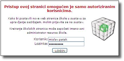 Prvi posjet web sjedištu u CMS-u Pristup web sjedištu nakon njegovog postavljanja omogućen je samo administratoru resursa.