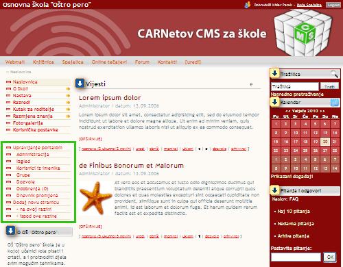 Administratorski pogled Administratorski se pogled na web stranice bitno razlikuje od pogleda ostalih korisnika.