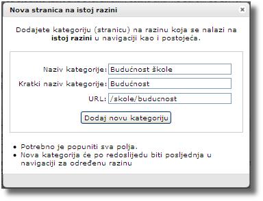 Da bi se istaknula hijerarhija stranica, sustav će kao URL za podstranice predloţiti identifikator sastavljen od: identifikatora stranica koje se u hijerarhiji nalaze iznad njega (one su odvojene