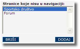 Dodavanje stranica u navigaciju Stvaranje nove stranice završava odabirom opcije Spremi, čime se novootvorena stranica pojavljuje u popisu Stranice koje nisu u navigaciji.