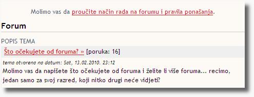 VJEŢBA Isprobajte mogućnosti rada sa stranicama koje nisu u navigaciji: 1. Dodajte novu stranicu Upute za upotrebu foruma, s URL-om /forum/upute. 2.