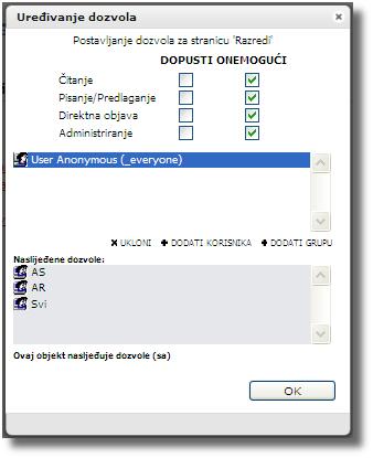 Kod stranice Razredi te stranica pojedinih godišta i razrednih odjela dozvole su još sloţenije.