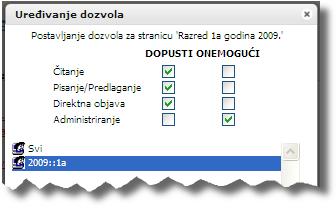 ... osim učenika 1.a razreda školske godine 2009./2010. koji na njoj mogu čitati, pisati i objavljivati. Jasno, smiju ući i administratori web sjedišta koji su naslijedili sva prava s web sjedišta.