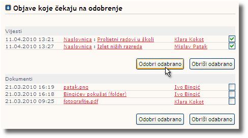 Odobrenja U izborniku Uređivanje portala administratori vide link Odobrenja pokraj kojeg moţe biti napisan neki broj u zagradi.