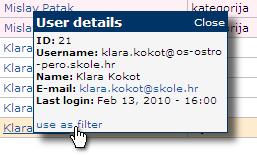 Filtriranje Popis svih promjena najjednostavnije se filtrira zadrţavanjem miša iznad odgovarajuće vrijednosti polja i klikom na link Use as filter.