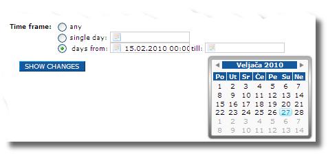 Korisnik moţe odrediti neki drugi filtar, pri čemu se najčešće filtrira zadajući vremenski raspon ili upisujući ključne riječi: Vremenski raspon se izabire upotrebom kalendara.