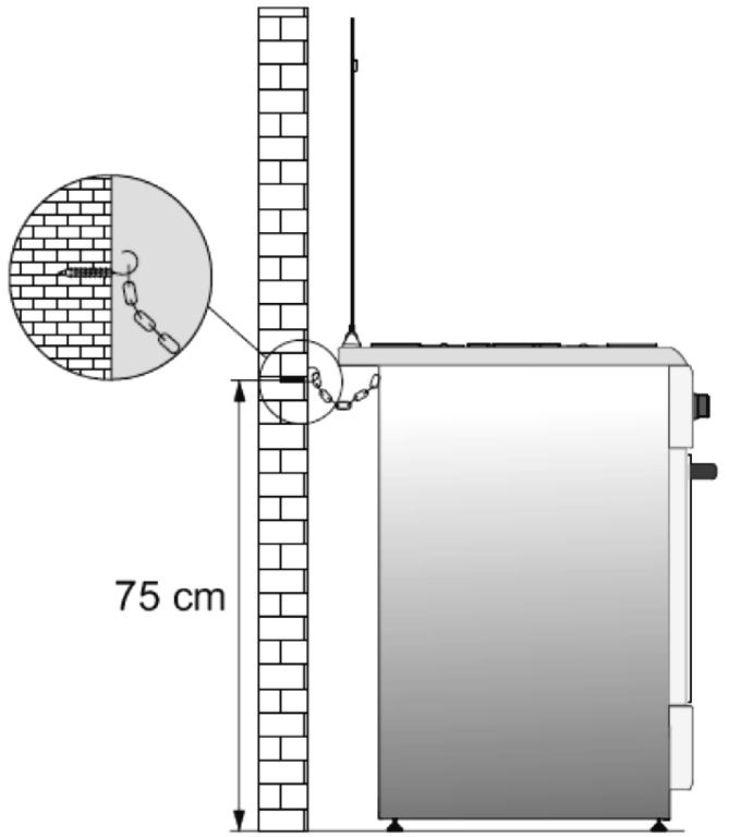 ENG WALL FIXING (*) Optional Before using the appliance, in order to ensure safe use, be sure to fix the appliance to the wall using the chain and hooked screw supplied.