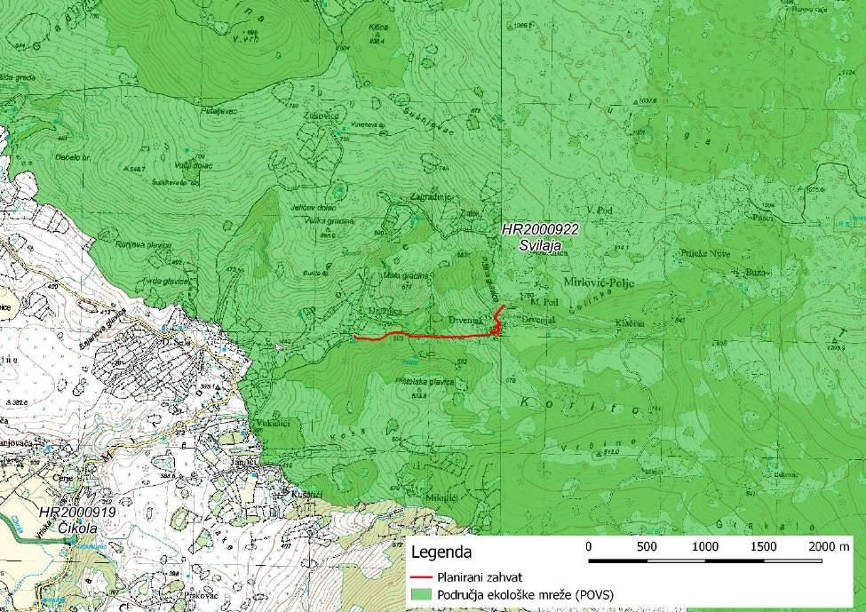 2.3.6 Ekološka mreža Područje planiranog zahvata nalazi se unutar područja ekološke mreže važnog za očuvanje vrsta i staništa (POVS) HR2000922 Svilaja, a udaljeno je oko 3 km od područja ekološke