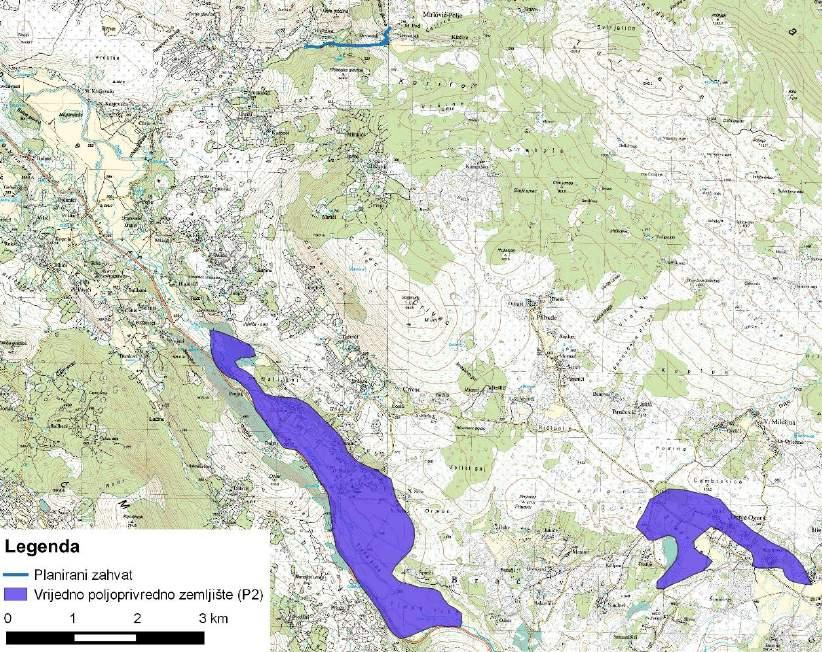 Prema CLC-u planirani zahvat se nalazi u području prirodnih travnjaka, sukcesija šuma te pretežno poljoprivrednog zemljišta sa značajnim udjelom prirodnog biljnog pokrova (Slika 2.18).