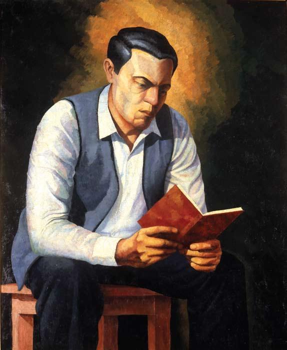 82. PETAR DOBROVIĆ (1890-1942) Mladić (autoportret) sa knjigom Ulje na platnu, 89 x 73 cm. 1914. Sign. 7.800 Miodrag B. Protić: Srpsko slikarstvo XX veka, Nolit, Bgd. 1970, str.