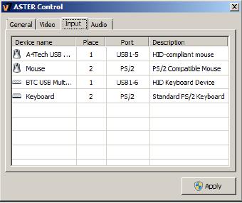 Posle uspešnog pokretanja radnog mesta, možete krenuti na podešavanje drugih uređaja, koristeći Input tab u okviru ASTER Control panela.