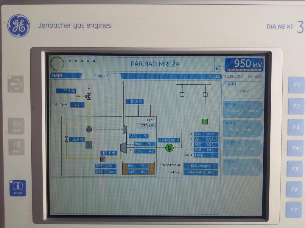 Slika 5.14. Podaci o radu plinskog motora i generatora [fotografirano 8. lipnja 2015.