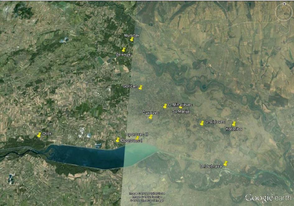 Slika 10. Karta istraživačkih postaja (http://maps.google.hr/maps) 3.2.2. Terenski rad Istraživačke postaje smo prethodno odredili pomoću karte, a na terenu smo ih pronašli uz pomoć GPS uređaja.