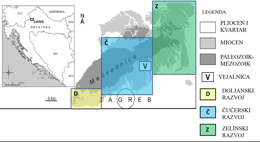 2.4. RAZVOJ BADENA NA MEDVEDNICI Brojni autori su zabilježili srednjomiocenske naslage na području Medvednice (Kochansky, 1944; Kochansky-Devidé, 1957; Šikić et al.