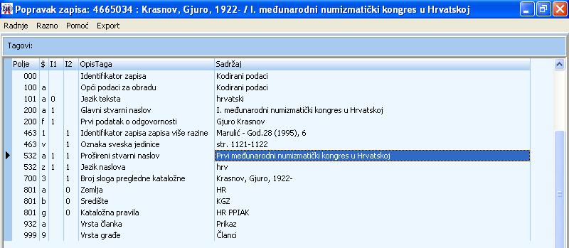 Primjer 35: 101 0# $a hrv 200 1# $a I.