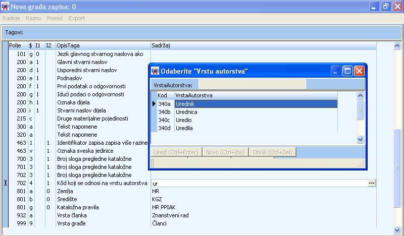Napomena: Kodovi za vrstu autorstva povlače se iz normativne baze.