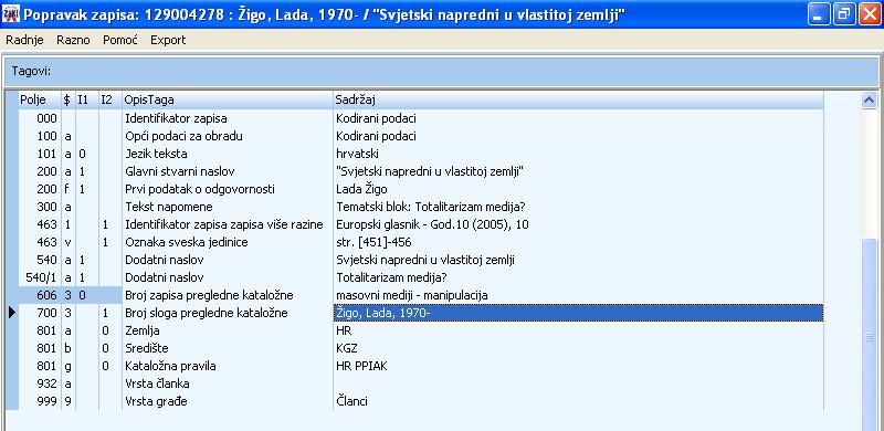 Polje 700: Osobno ime primarna odgovornost upotrebljava se za bilježenje jedinstvene osobne odrednice prvog autora koji se povlači iz normativne baze. polje nije ponovljivo Indikatori: 1.