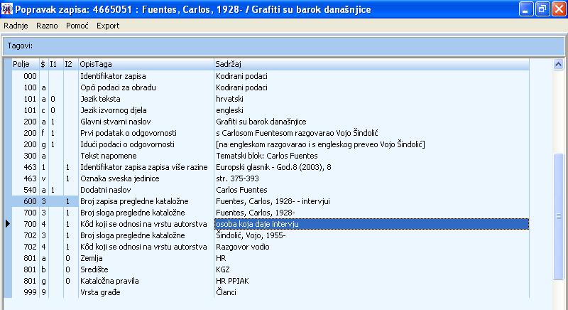 Primjer 38: Polje 701: Osobno ime alternativna odgovornost upotrebljava se za bilježenje jedinstvene osobne odrednice drugog i ostalih autora koji se povlače iz normativne baze.