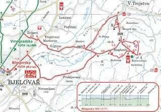 Ova ruta obilazi okolicu Bjelovara gdje su smješteni vinogradi i vinski podrumi. Prikaz infrastrukture na Vinogradskoj ruti je na slici.