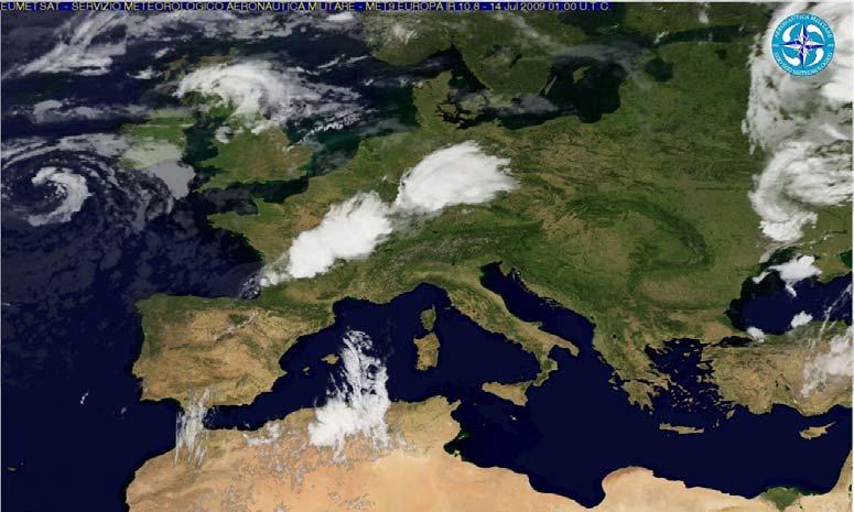 Ск. 10. Формације облака 14. 07. 2009. г. над Европом (http://www.meteoam.it/modules.php?name=meteosat7&filenameview=satellit/www/vapore7_200 6-06-23%2017:45:00.