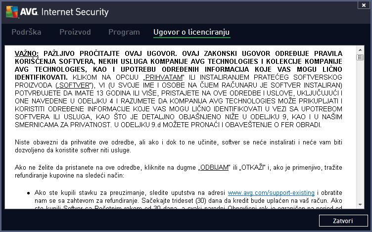 5.1.4. Opcije Održavanje programa AVG Internet Security 2013 je pristupačno preko stavke Opcije.
