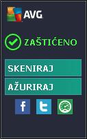Kontrole AVG gadžeta Ako je potrebno, AVG gadžet vam omogućava da odmah pokrenete skeniranje ili ažuriranje; takođe obezbeđuje brzu vezu povezujući vas sa glavnim društvenim mrežama i pruža brzo