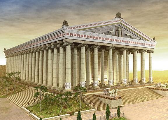 АРТЕМИДИН ХРАМ У ЕФЕСУ Светилиште богиње лова, површине 73 X 141 м, украшен са 137 стубова, од којих је 36 било украшено пластичном декорацијом. Дуго се није веровало у ове податке.