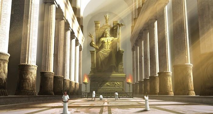 ЗЕВСПВА СТАТУА У ПЛИМПИЈИ О изгледу Зевсове статуе, која је 456. П.Н.Е. била направљена за храм у Олимпији,мало се зна.
