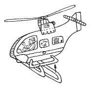 (Наjпре савиj делове ближе средини па онда оне ближе краjевима.) Премажи ишрафирани део лепком и залепи га (по тачкастоj линиjи) за хеликоптер, као на слици.
