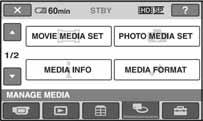 Korak 3: Odabir medija Možete odabrati tvrdi disk ili "Memory Stick PRO Duo" kao medij za snimanje, reprodukciju ili editiranje. Zasebno odaberite medij za videozapise i za fotografije.