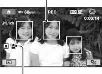 PHOTO SETTINGS (Opcije za snimanje fotografija) Okvir prepoznavanja lica Oznaka prepoznavanja lica ON[NO FRAMES] (,) Prepoznavanje lica bez prikaza okvira. Prepoznato lice se automatski optimizira.