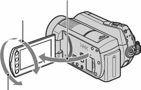 C Za podešavanje LCD zaslona, otvorite LCD zaslon 90 od kamkordera (1) te zakrenite zaslon u željeni položaj za snimanje ili reprodukciju (2).