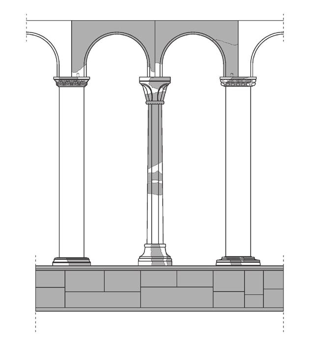 Студеничка здања краља Милутина 203 стилобатом, који је могао јасно да се дефинише, налазила се колонада сачињена од стубова и стубаца (сл. 4).