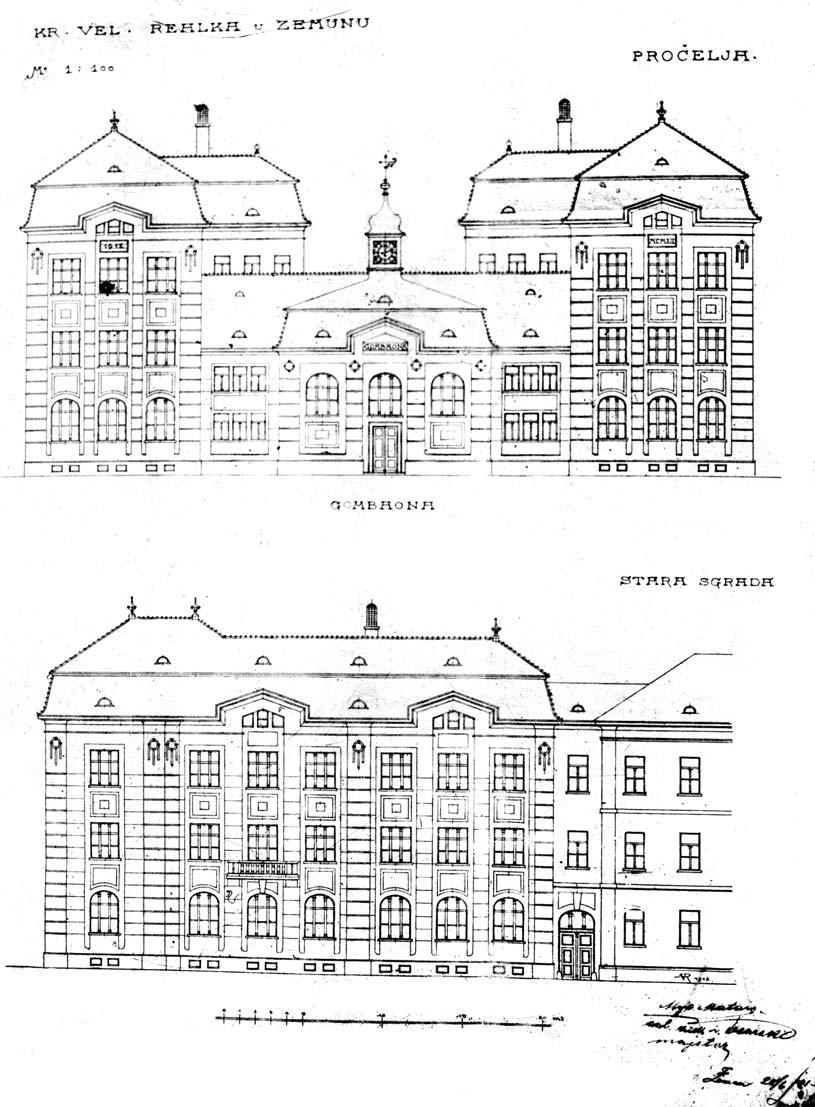 План чеоне и бочне фасаде новије зграде из 1912.