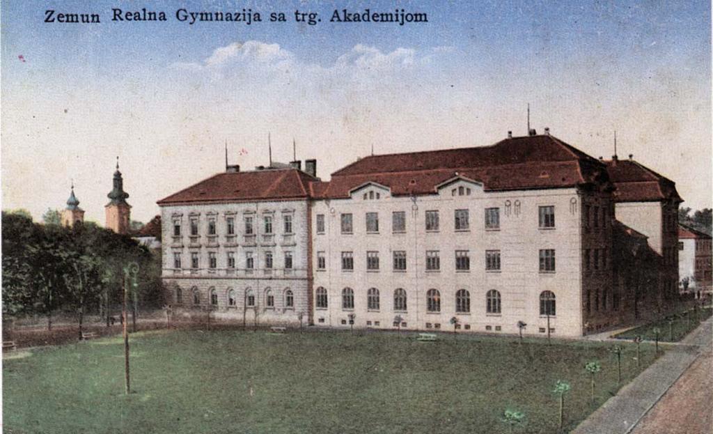 Zemun High School VELIKA REALKA 1, Gradski park (Town Park) The building of Velika realka (High School) was erected in 1879, after the design by Nikola Kolar, an architect from Zagreb, on the site of