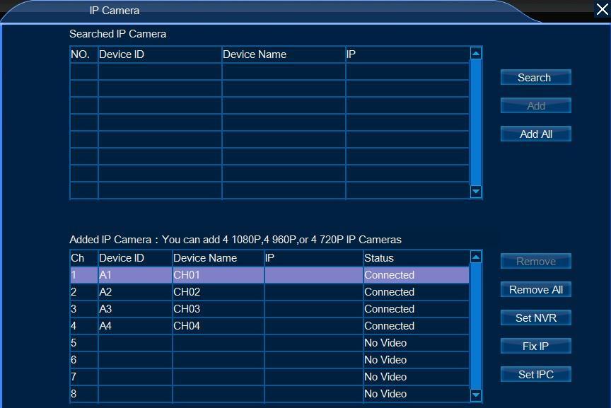 Na AHD DVR, desni klik kako biste odabrali IP kameru u izborniku, pojavit će se stranica upravljanja IP kamerom. Br.