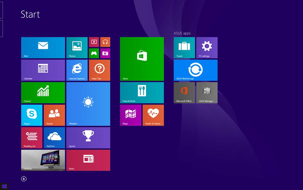 Dugme Start Windows 8.1 sadrži dugme Start koje vam omogućava da se prebacujete između dve najskorije otvorene aplikacije.