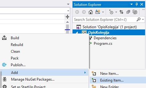 U programu Visual Studio klikom na gumb File>New>Project otvara se sljedeći prozor. Slika 15. Novi projekt Kako bi aplikacija radila ispravno potrebno je odabrati Visual C# >.