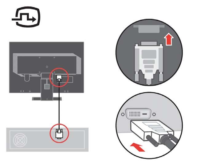 3. Spojite kabel za prijenos digitalnih signala na videoulaz sa stražnje strane računala. Napomena: Jedan kraj signalnog kabela unaprijed je spojen na monitor. 4.