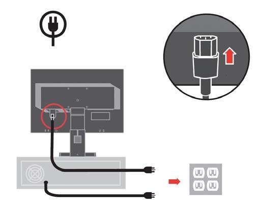 6. Priključite kabel za napajanje monitora i računala u uzemljene električne utičnice. Napomena: S ovim uređajem smijete koristiti samo certificirani kabel za napajanje.