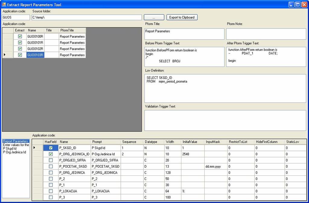 Extract Report Parameters Tool