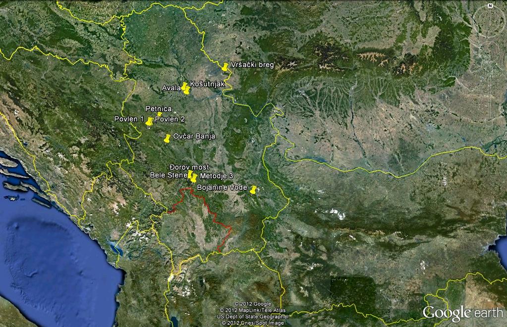 3.1. Opis lokaliteta Istraţivanje je obuhvatilo 14 populacija Mercurialis perennis na teritoriji Srbije (Slika 8).