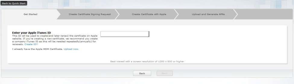 Ukoliko ćete koristiti ios uređaje, Apple zahteva da posedujete Apple Push Notification service (APNs) sertifikat. Maas360 će Vas voditi kroz proces dobijanja ovog sertifikata: 1.