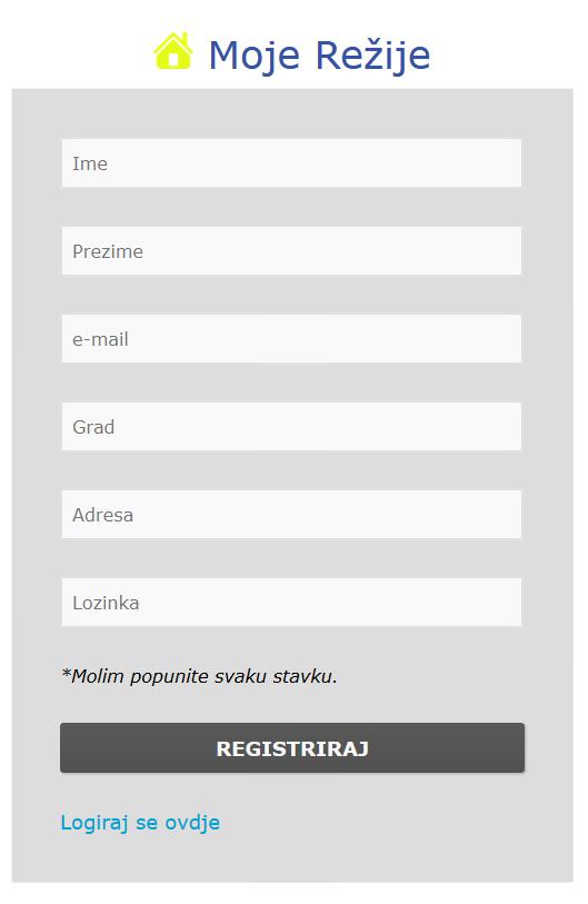 Sl. 3.5. Poruka s informacijom o grešci prilikom prijave u aplikaciju Klikom na link 'Registriraj se ovdje' otvara se nova stranica s HTML formom za registraciju.