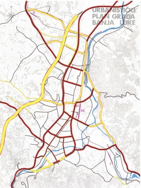 Сл. 5. Планирана мрежа саобраћаја из Урбанистичког плана Бањалуке 1975-1990. још увијек није довршена.