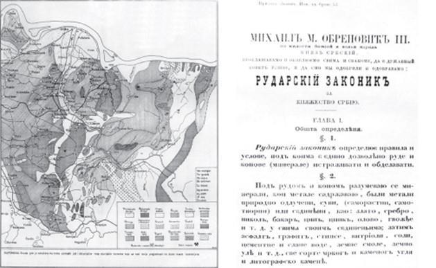 Geološka karta FFeliksa Hofmana, 1892. Rudarski zakon kneza Mihaila Obrenovića, 1866.
