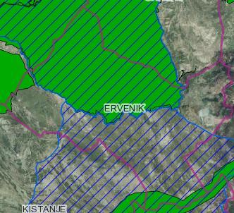 Slika 1-9 - Područja ekološke mreže Natura 2000 - područja očuvanja značajna za vrste i stanišne tipove (označeno zeleno) i područja očuvanja značajna za ptice (iscrtano plavo),