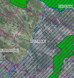 Slika 1-10 - Područja ekološke mreže Natura 2000 - područja očuvanja značajna za vrste i stanišne tipove (označeno zeleno) i područja očuvanja značajna za ptice (iscrtano plavo),