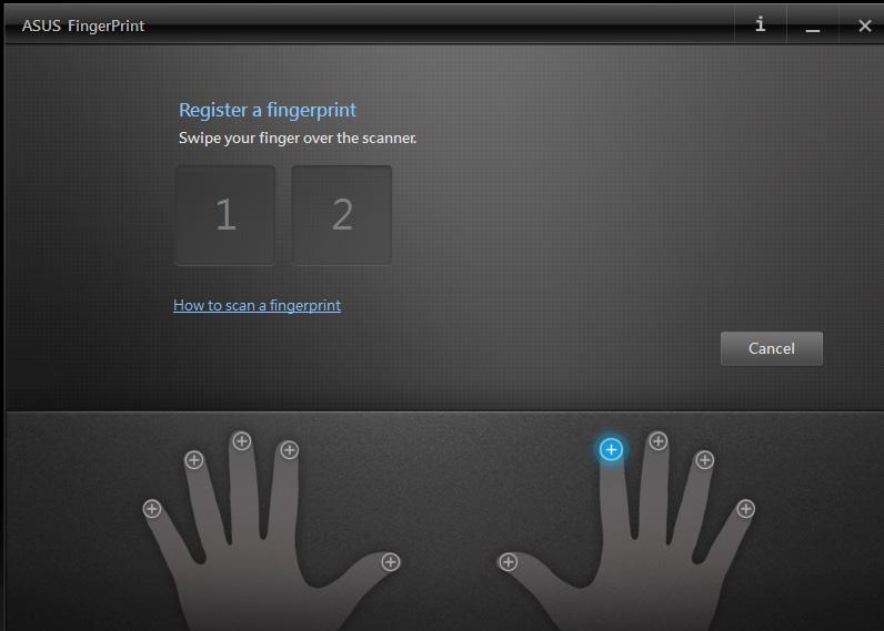 4. Kliknite na na ilustraciji prsta koji odgovara prstu koji želite da upotrebite za pravljenje biometrijskih podataka o otisku. 5.